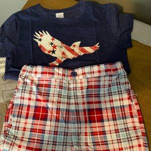 Boys Flying Eagle Tee & Patriot Shorts Set, 6/7, New In Original Packaging